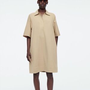 COS Open Collar Shirtdress Women Sz XS Beige Minimalist Capsule Wardrobe Short